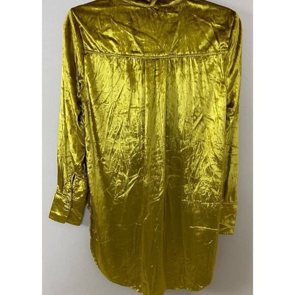 NWOT Anthropologie Maeve Velour Velvet Tunic Long Sleeve Button Up Size 4 Gold‎ - Picture 3 of 8